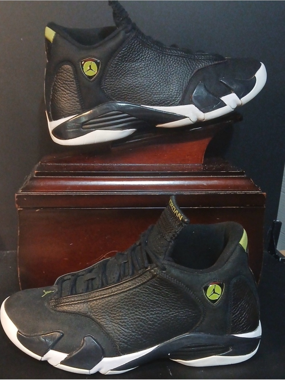 Jordan 14 Men's Black and Lime Low-Top Basketball Sneakers